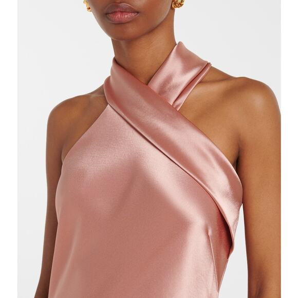 Galvan Londan Pandora "Rosetta" Rose Gold Satin Halter Dress Size FR 36 / US 4 - Picture 2 of 13